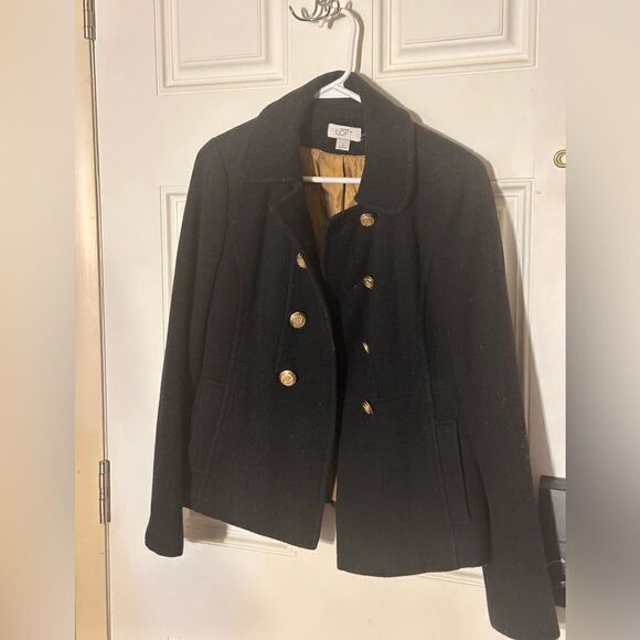 Ann Taylor Loft Black Pea Coat Size 2 - wool - black with gold buttons - Picture 1 of 6